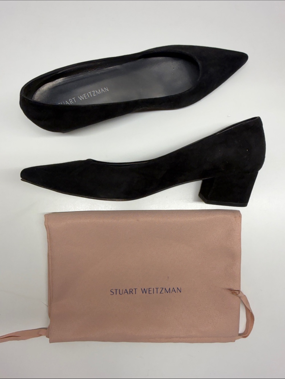 Stuart Weitzman Heels High Block Heel Shoes Pointed Toe Suede Black Size 11